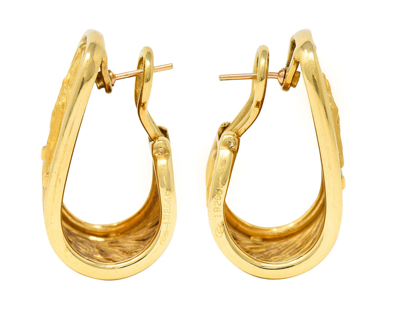 Carrera Y Carrera 1980’s 18 Karat Yellow Gold Ecuestre Horse Vintage J-Hoop Earrings