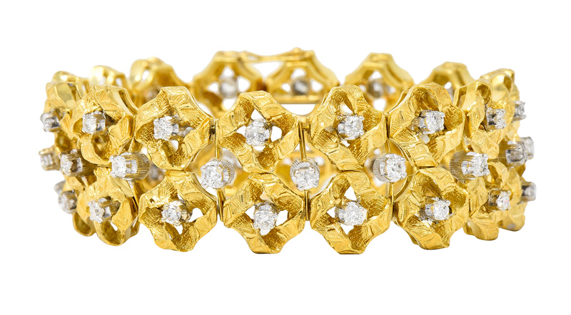 Buccellati 2.88 CTW Diamond 18 Karat Two-Tone Gold Vintage Wide Ribbon Bracelet