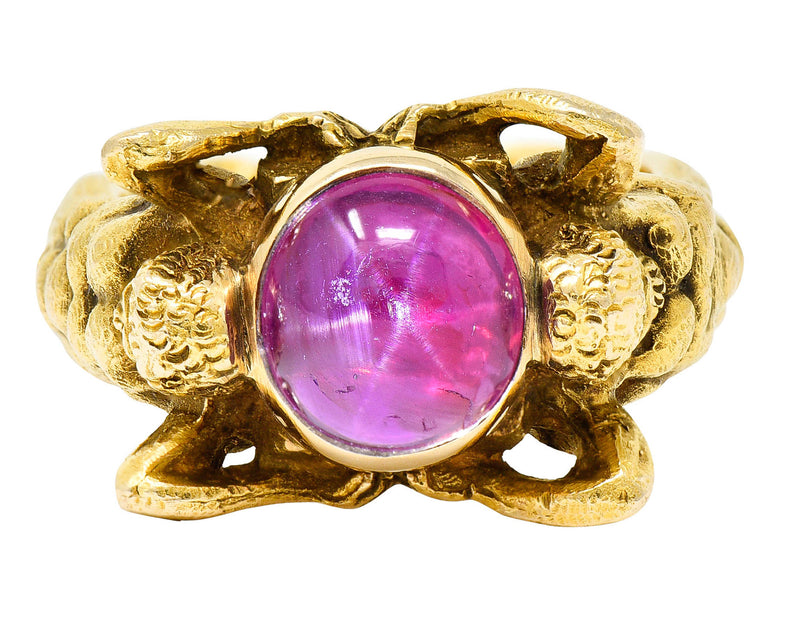 Gustav Manz Art Nouveau 2.85 CTW Star Ruby 14 Karat Gold Atlas Unisex Ring