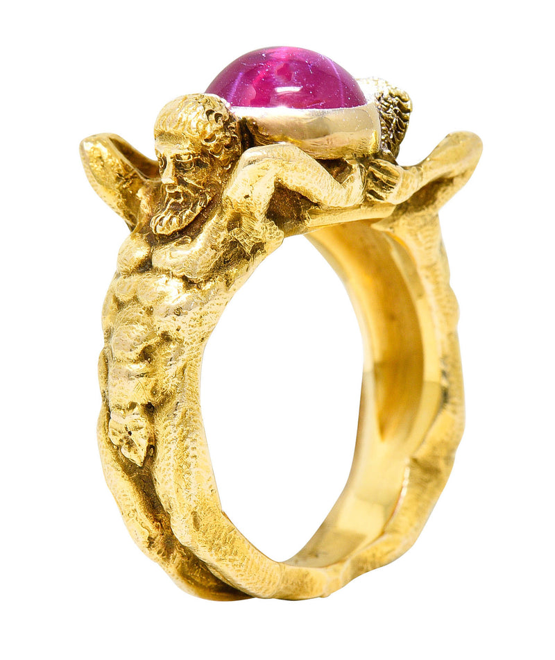 Gustav Manz Art Nouveau 2.85 CTW Star Ruby 14 Karat Gold Atlas Unisex Ring