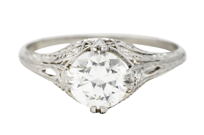 Art Deco 1.26 CTW  Diamond Platinum Engraved Engagement Ring