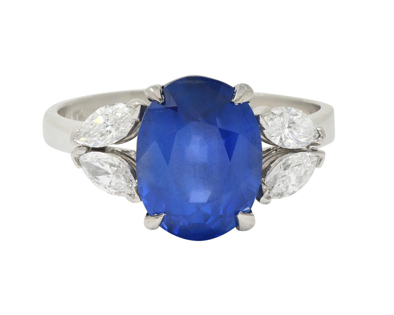 Mid-Century 6.12 CTW No Heat Burma Sapphire Diamond Platinum Five Stone Vintage Ring GIA