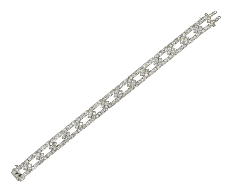 Art Deco 11.18 CTW Diamond Platinum Chain Link Motif Vintage Strap Bracelet