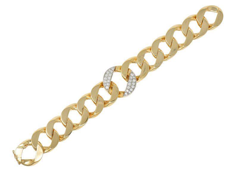 Cartier 1960’s Diamond Platinum 14 Karat Yellow Gold Vintage Curb Link Bracelet