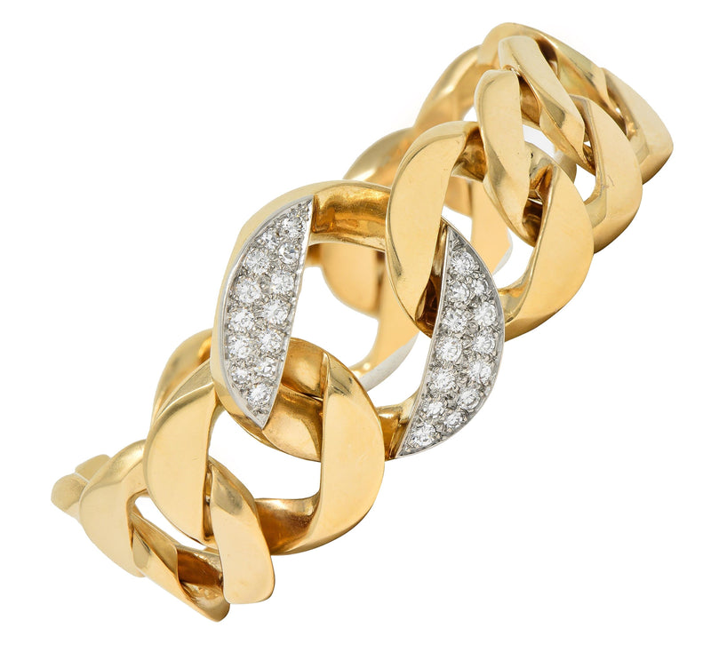 Cartier 1960’s Diamond Platinum 14 Karat Yellow Gold Vintage Curb Link Bracelet