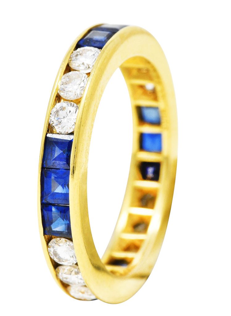 3.00 CTW Diamond Sapphire 18 Karat Yellow Gold Eternity Channel Band Ring