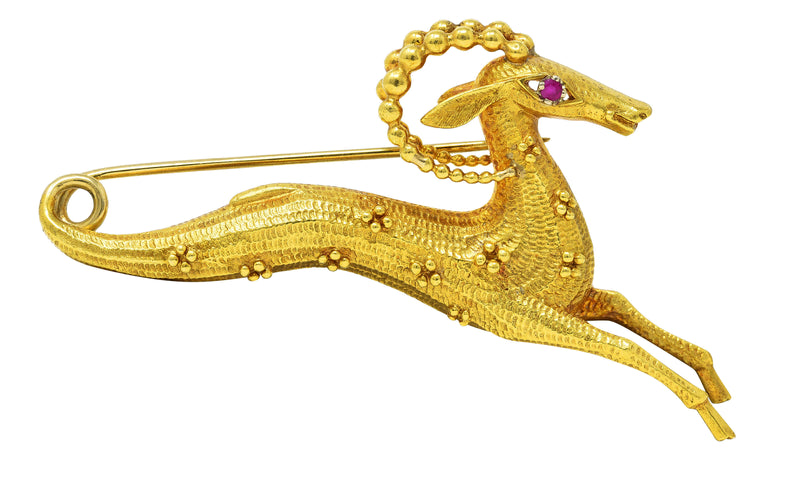 Cartier Ruby 18 Karat Yellow Gold Whimsical Gazelle Vintage Brooch