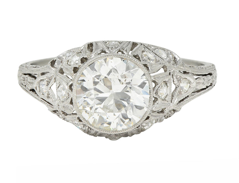 Art Deco 1.72 CTW Old European Cut Diamond Platinum Tulip Vintage Engagement Ring