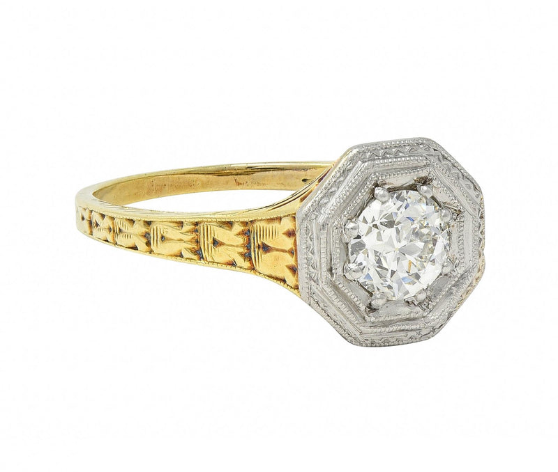 Art Deco 0.50 CTW Old European Diamond Platinum 14 Karat Gold Antique Engagement Ring