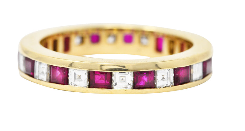 Tiffany & Co. 1.94 CTW Step Cut Diamond Ruby 18 Karat Yellow Gold Vintage Eternity Channel Band Ring