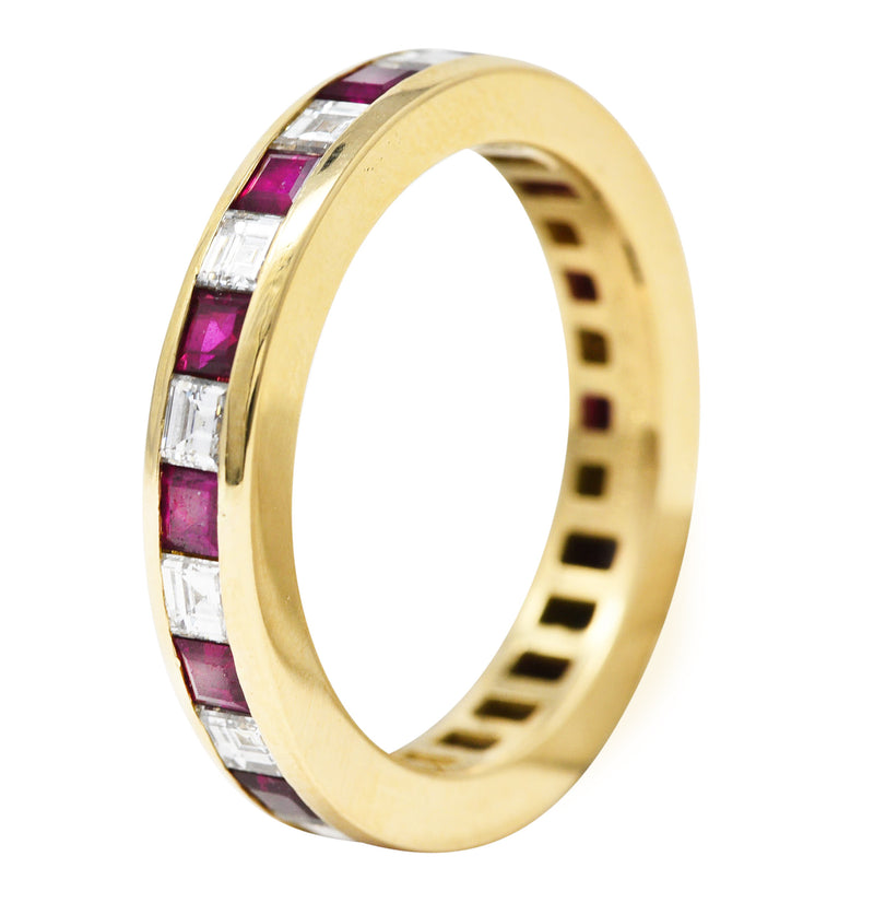 Tiffany & Co. 1.94 CTW Step Cut Diamond Ruby 18 Karat Yellow Gold Vintage Eternity Channel Band Ring