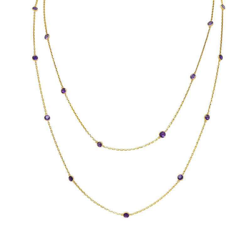 Victorian Amethyst 18 Karat Yellow Gold 59 IN Long Antique Station Chain Necklace