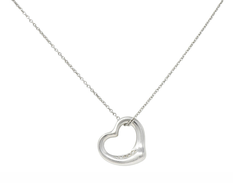 Elsa Peretti Tiffany & Co. Diamond Platinum Open Heart Pendant Necklace