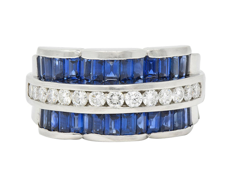 Charles Krypell Vintage 2.76 CTW Sapphire Diamond Platinum Arch Wide Band Ring