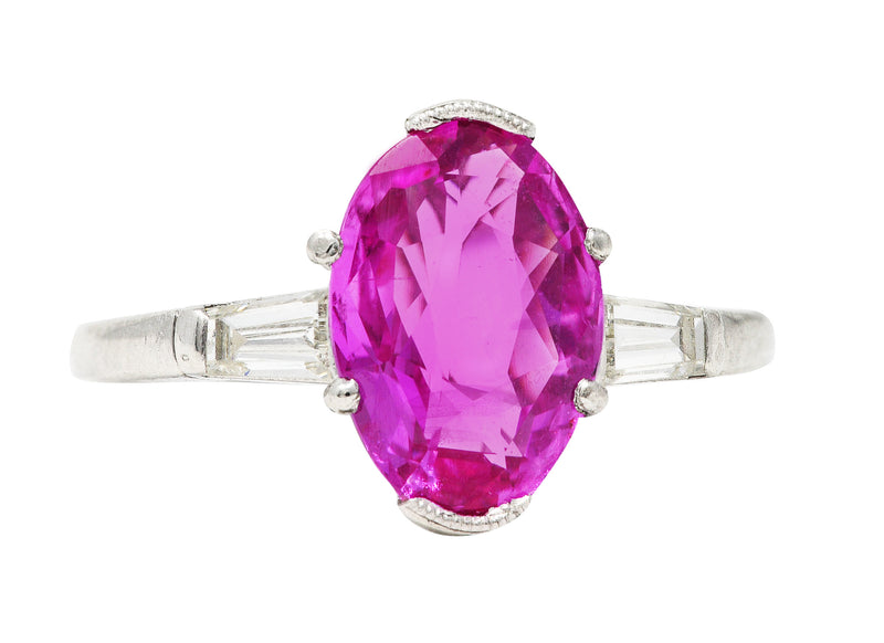 Vintage 2.83 CTW No Heat Pink Sapphire Diamond Platinum Gemstone Ring GIA