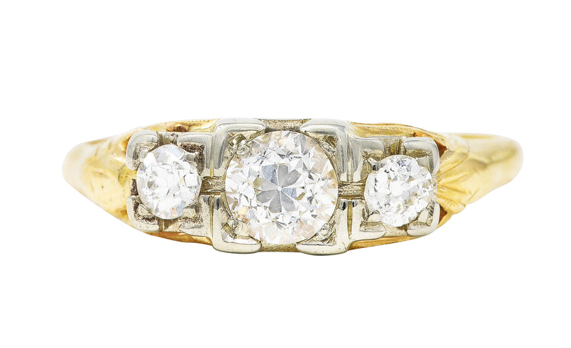 1920’s Art Deco 0.60 CTW Diamond 14 Karat Two-Tone Three Stone Ring