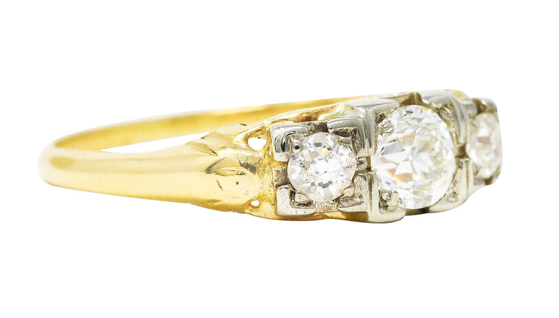 1920’s Art Deco 0.60 CTW Diamond 14 Karat Two-Tone Three Stone Ring