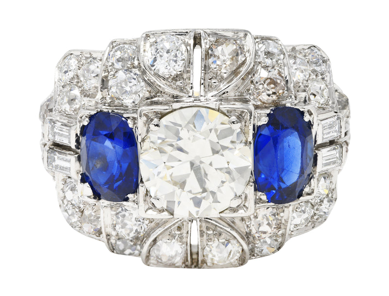 Art Deco 5.61 CTW Diamond Sapphire Platinum Bombè Band Ring