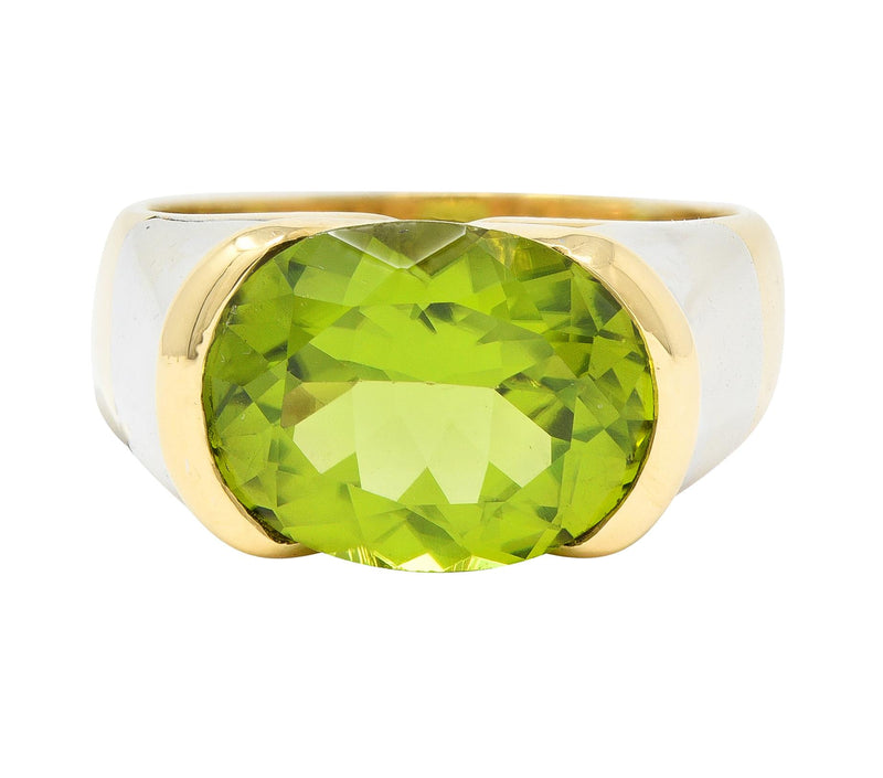 Marina B. 1980s Peridot 18 Karat Two-Tone Gold Tension Set Vintage Ring