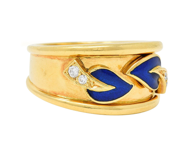 Van Cleef & Arpels French Diamond Enamel 18 Karat Yellow Gold Band Ring