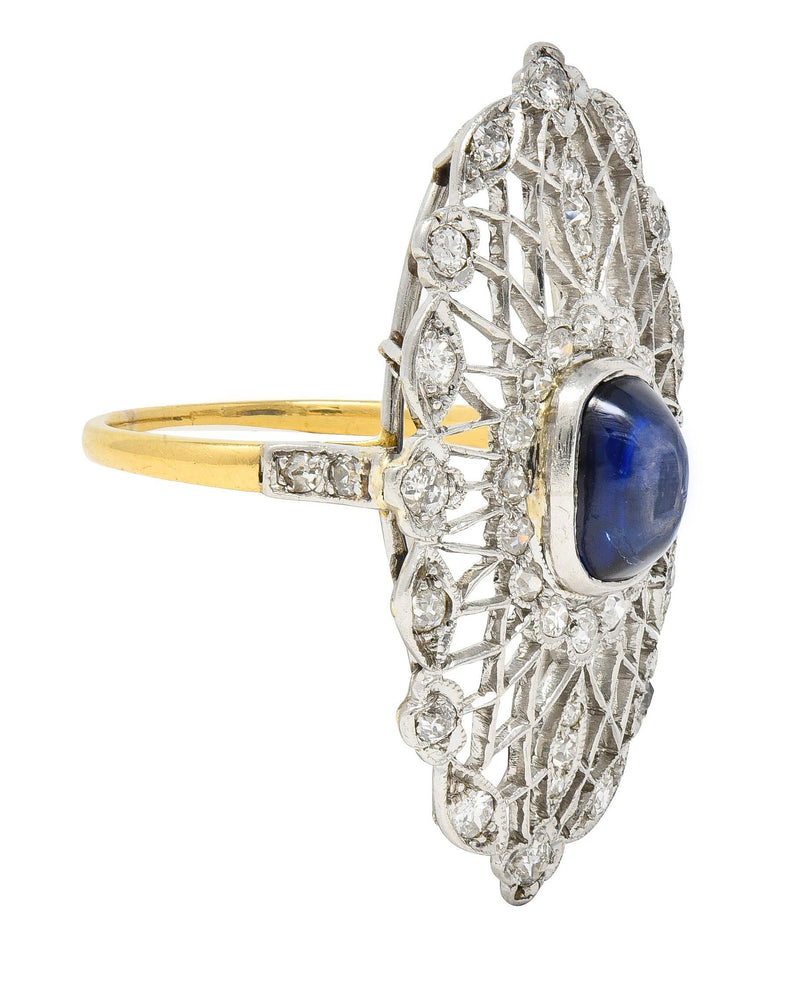 Belle Epoque 2.44 CTW No Heat Ceylon Sapphire Diamond Platinum 18 Karat Gold Antique Lace Ring GIA