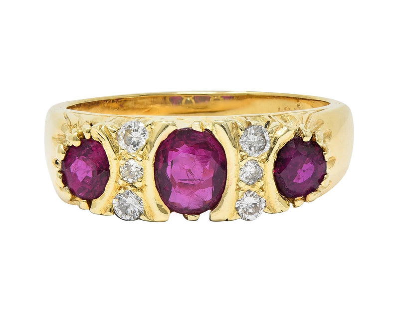 1980’s 1.25 CTW Ruby Diamond 18 Karat Yellow Gold Vintage Band Ring