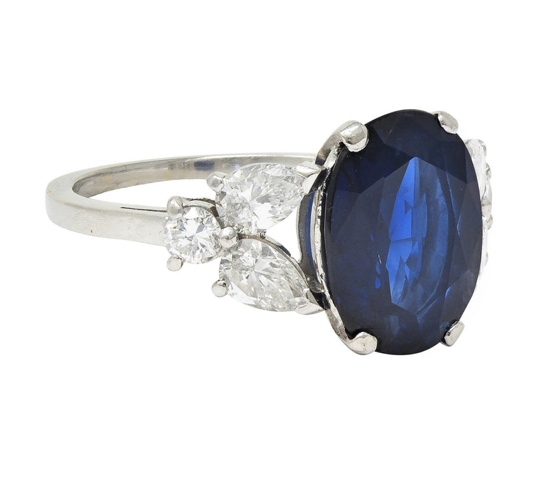 Mid-Century 5.60 CTW Sapphire Diamond Platinum Vintage Cluster Ring