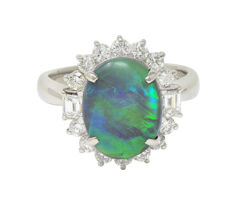 Contemporary 0.86 CTW Diamond Opal Platinum Halo Cluster Ring