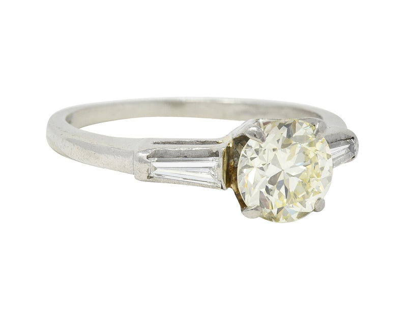 1950s Mid Century 1.50 CTW Transitional Diamond Platinum Three Stone Vintage Engagement Ring