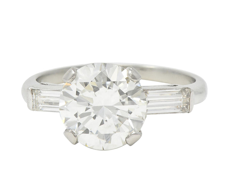 Mid-Century 2.74 CTW Transitional Cut Diamond Platinum Three Stone Engagement Ring GIA