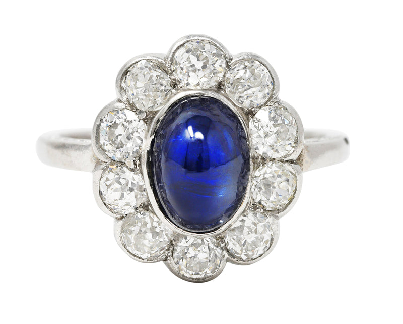 Late Edwardian 4.90 CTW Sapphire Old European Cut Diamond Platinum Halo Cluster Ring