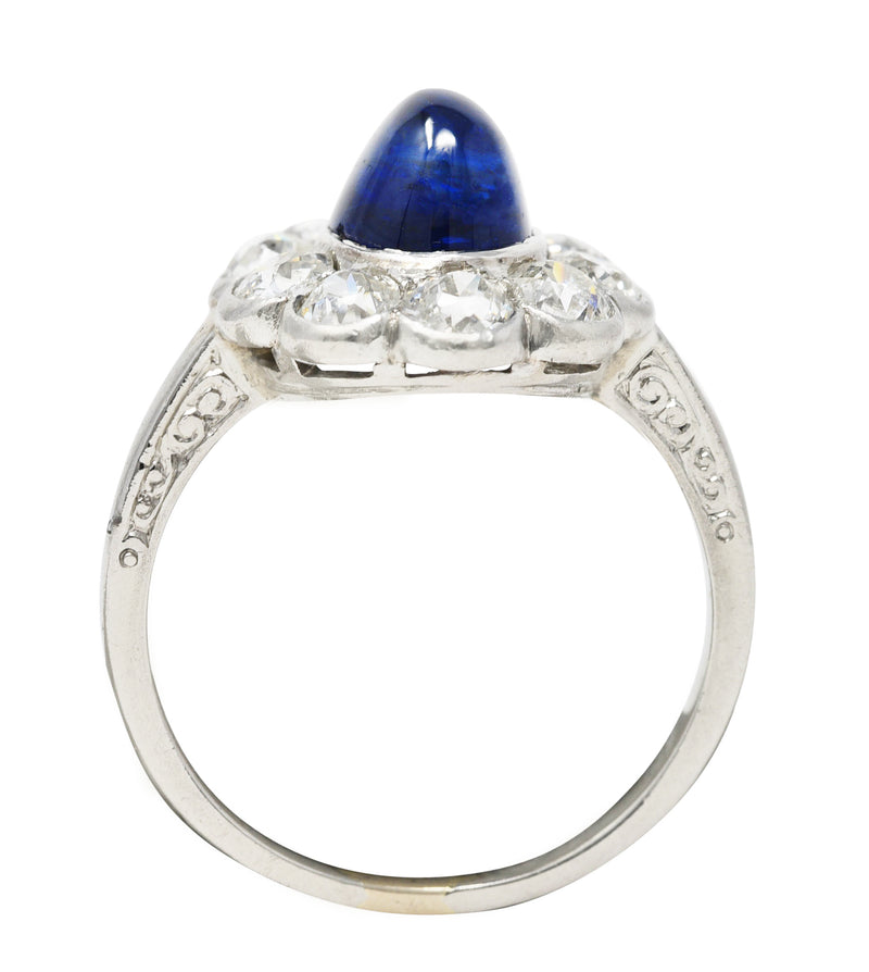 Late Edwardian 4.90 CTW Sapphire Old European Cut Diamond Platinum Halo Cluster Ring