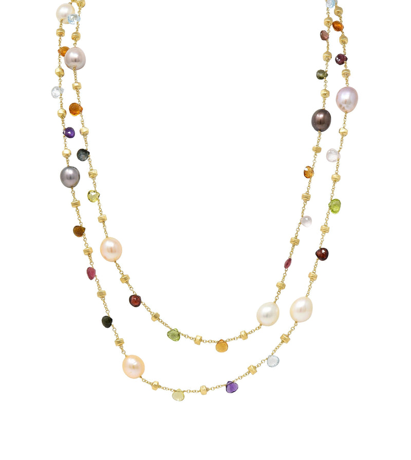 Marco Bicego Cultured Pearl Multi-Gem 18 Karat Yellow Gold Confetti Necklace