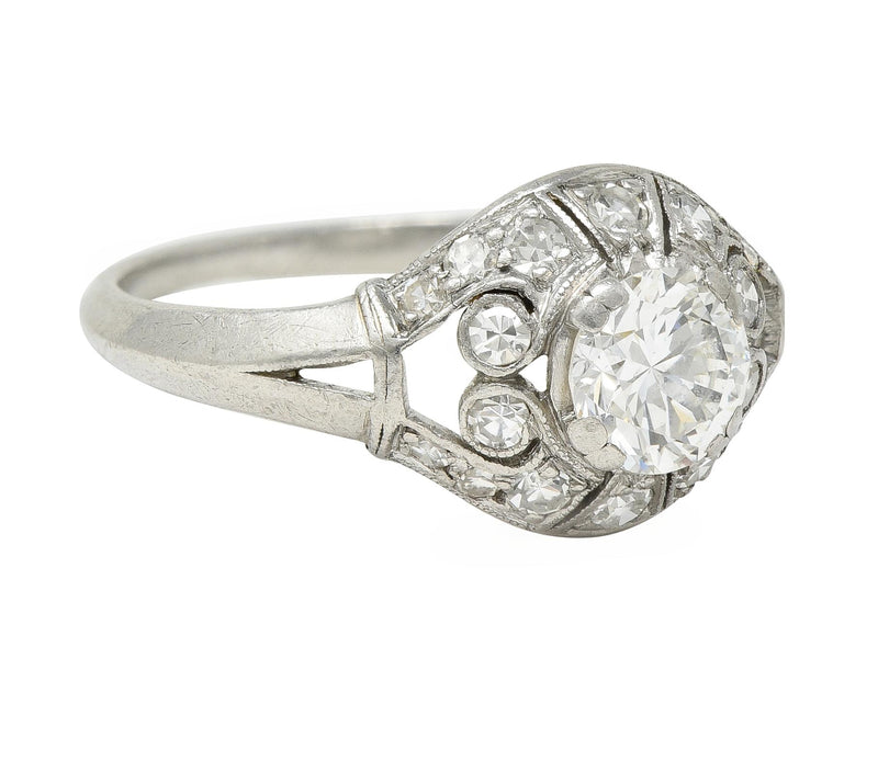 Art Deco 0.95 CTW Old European Cut Diamond Platinum Bombay Heart Vintage Engagement Ring