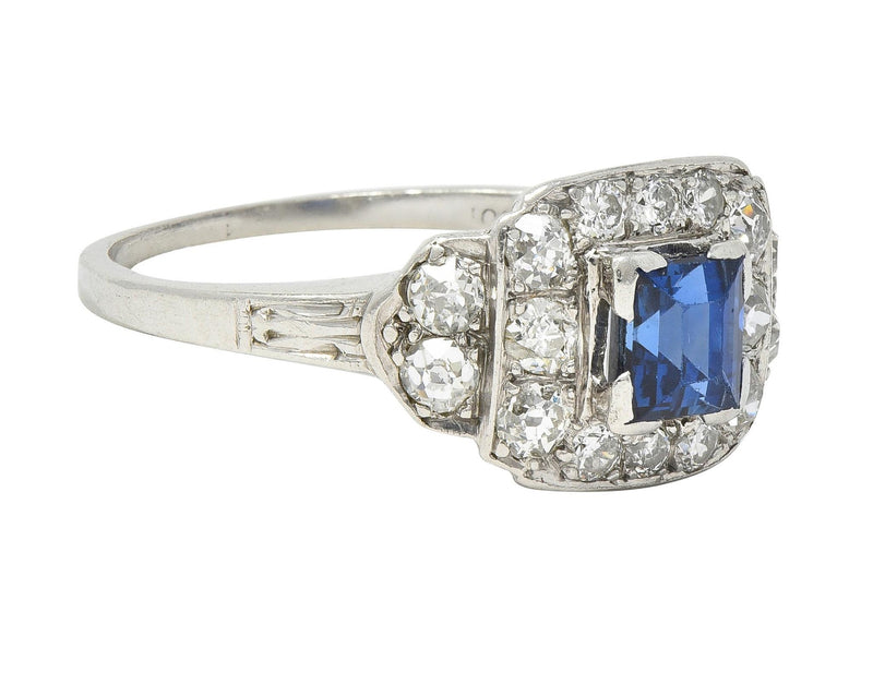 Art Deco 1.38 CTW Sapphire Diamond Platinum Vintage Cluster Ring