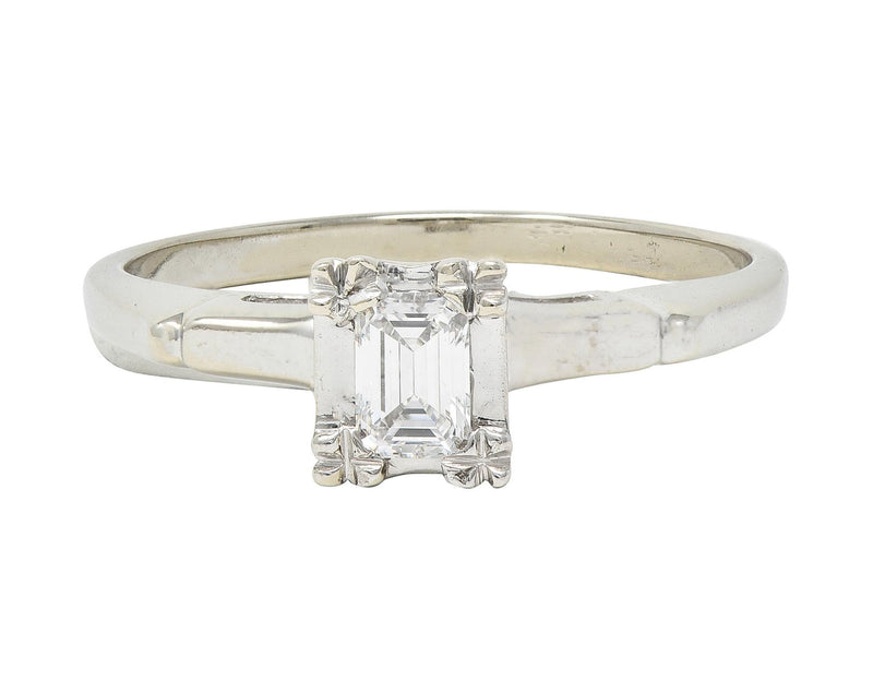 Mid-Century 0.25 CTW Emerald Cut Platinum 14 Karat White Gold Solitaire Engagement Ring