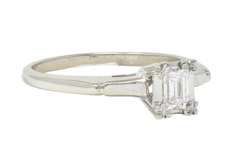 Mid-Century 0.25 CTW Emerald Cut Platinum 14 Karat White Gold Solitaire Engagement Ring