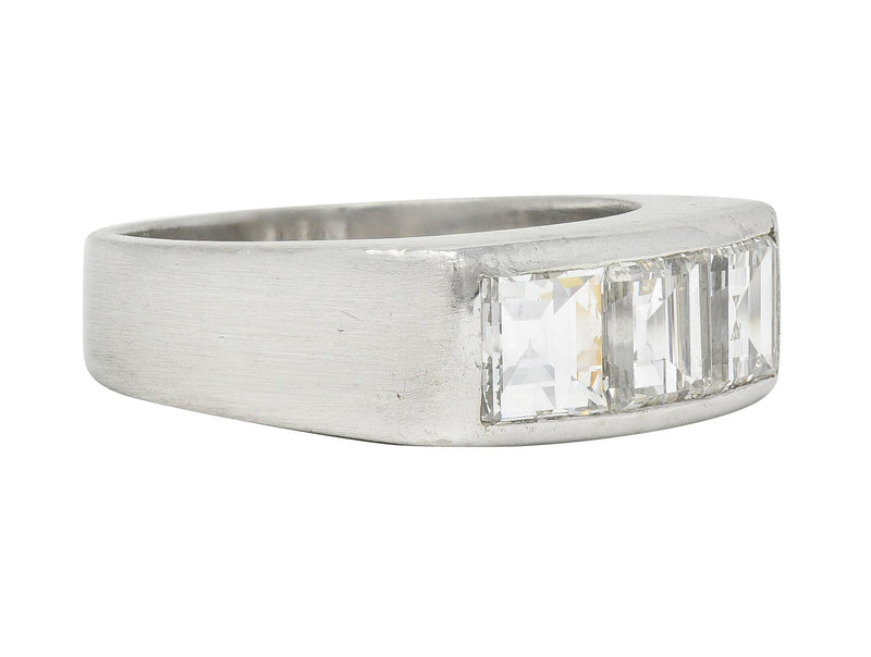 Mid-Century 2.13 CTW Step Cut Diamond Platinum Unisex Vintage Channel Band 1950s Ring