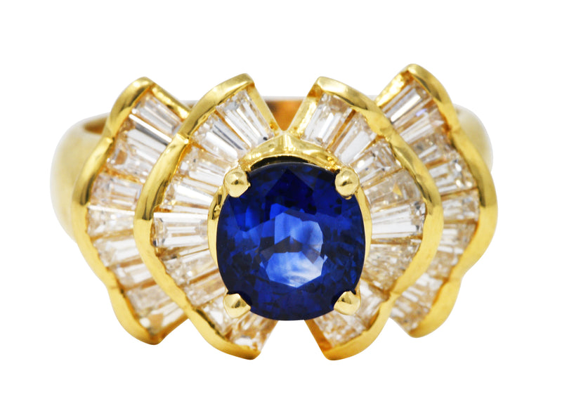 Bow Tie 2.94 CTW Sapphire Diamond 18 Karat Gold Cluster Ring