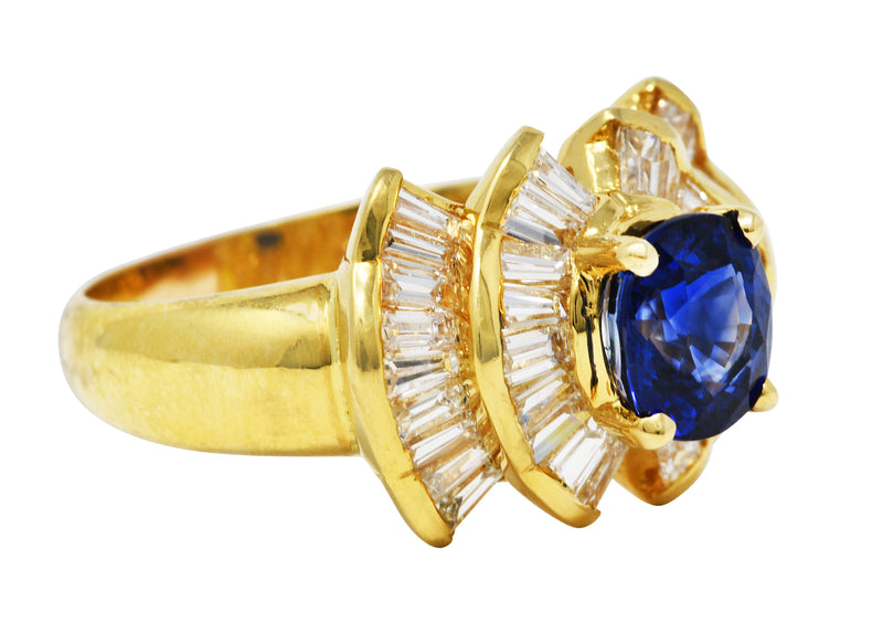 Bow Tie 2.94 CTW Sapphire Diamond 18 Karat Gold Cluster Ring