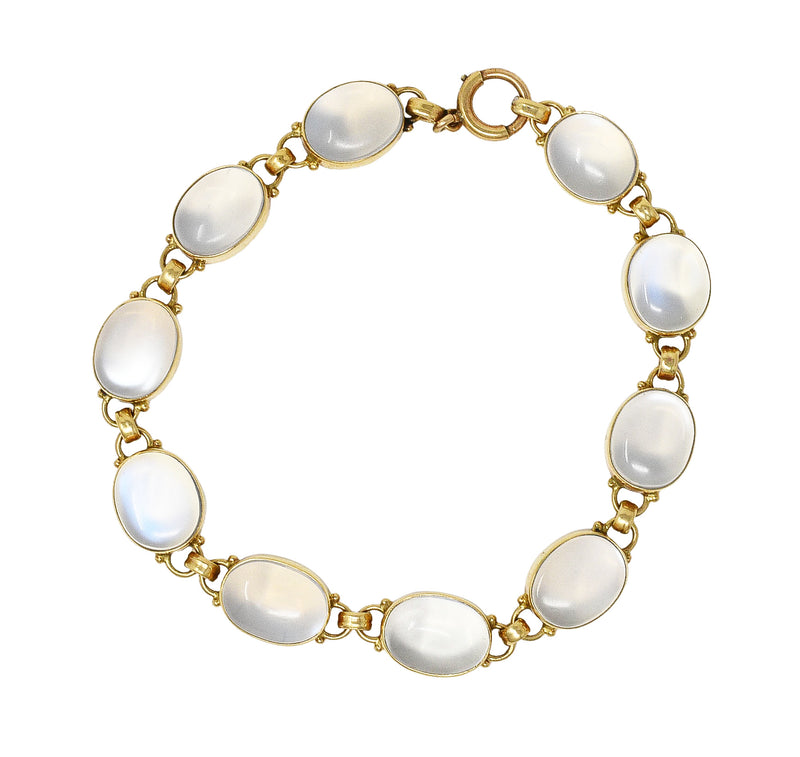 Retro Moonstone Cabochon 14 Karat Yellow Gold Vintage Link Bracelet