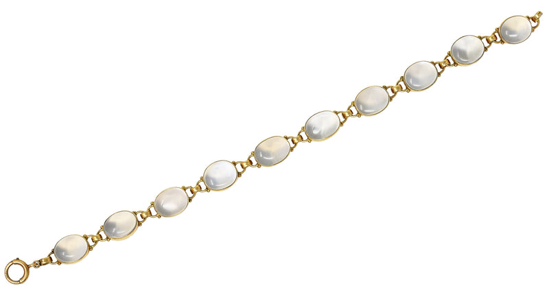 Retro Moonstone Cabochon 14 Karat Yellow Gold Vintage Link Bracelet