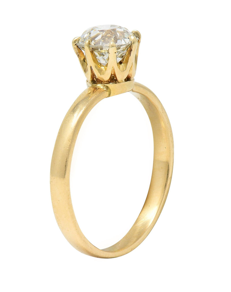 Victorian 1.00 CTW Old European Cut Diamond 14 Karat Yellow Gold Antique Solitaire Engagement Ring