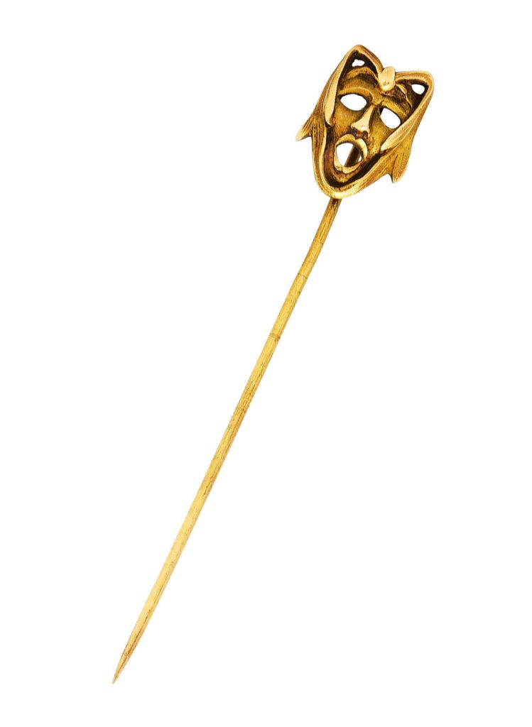 Art Nouveau 14 Karat Yellow Gold Green Man Unisex Stickpin