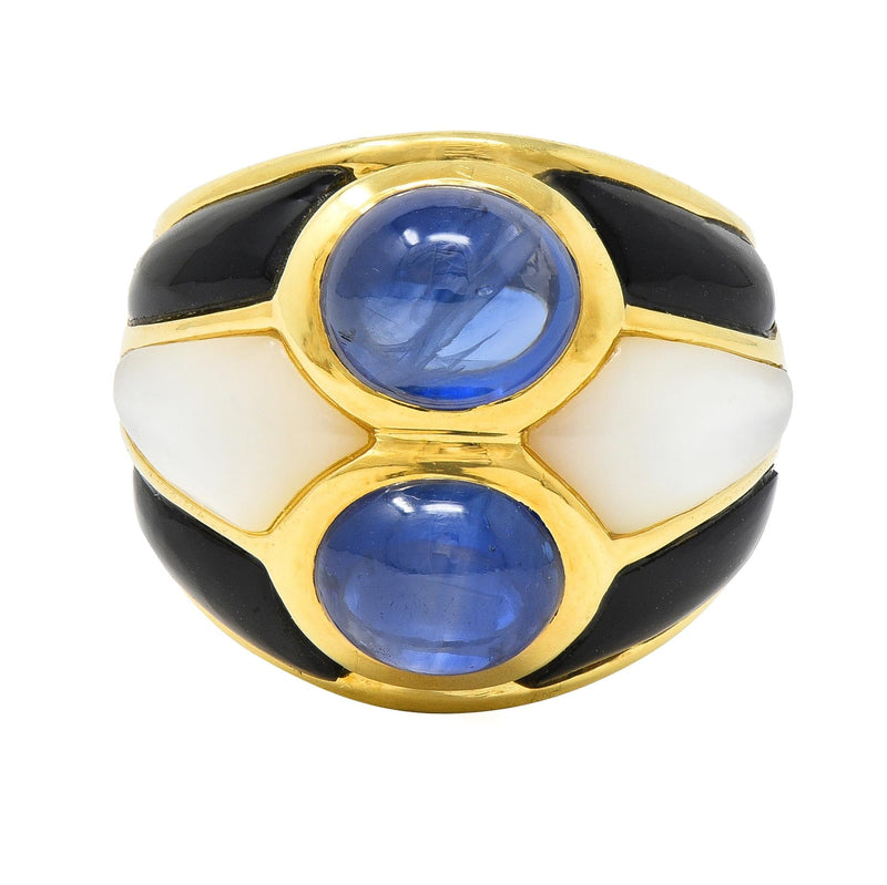 1980’s 8.80 CTW Sapphire Onyx Mother-Of-Pearl 18 Karat Gold Wide Band Ring