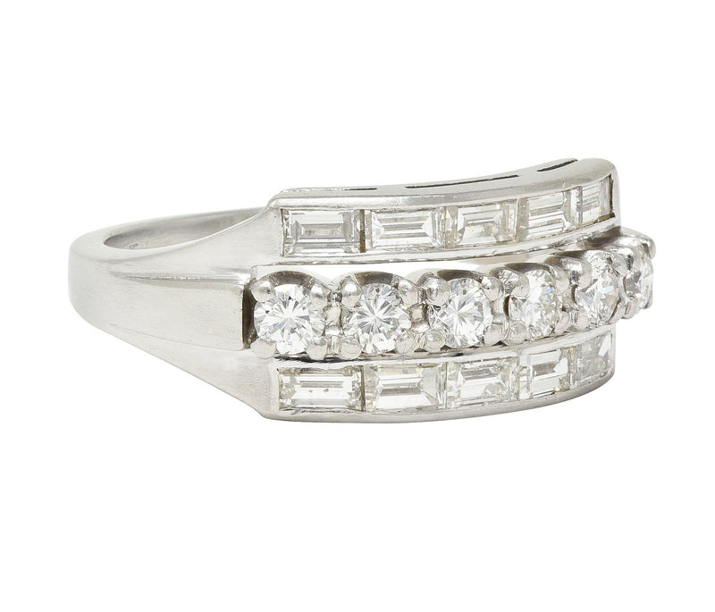 Mid-Century 1.16 CTW Diamond Platinum Three Row Vintage Stack Band Ring