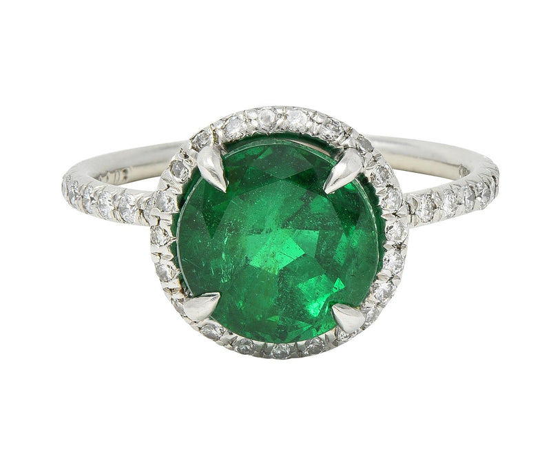 Contemporary 3.37 CTW Emerald Diamond Platinum Halo Anternative Ring GIA