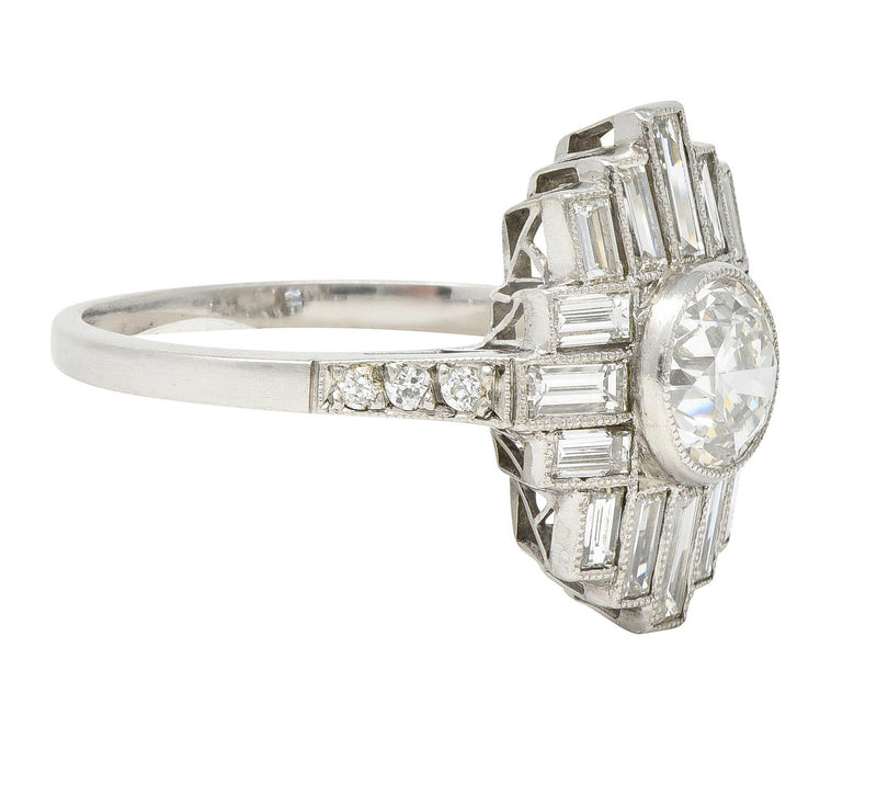 Mid-Century 2.45 CTW Old European Diamond Platinum Streamline Vintage Cluster Ring