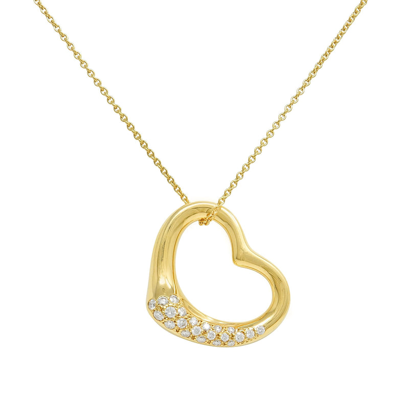 Elsa Peretti Tiffany & Co. Diamond 18 Karat Gold Open Heart Pendant Necklace