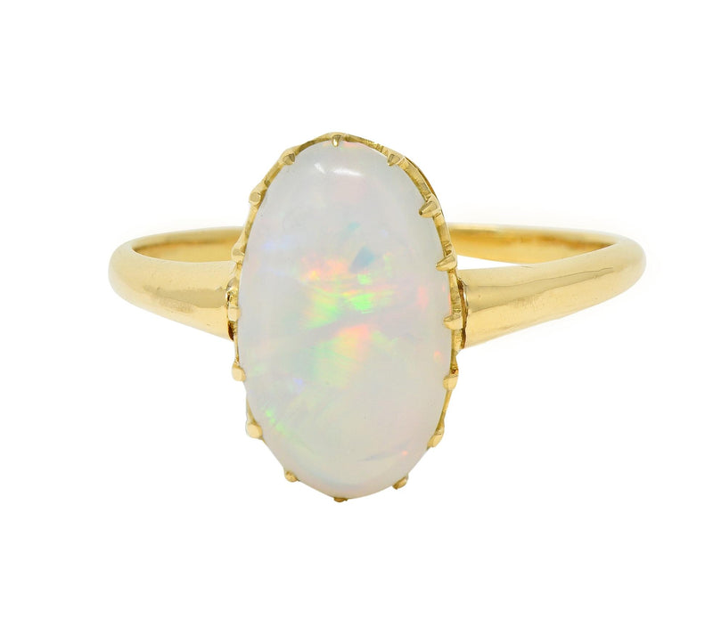 Victorian Opal Cabochon 18 Karat Yellow Gold Antique Solitaire Ring